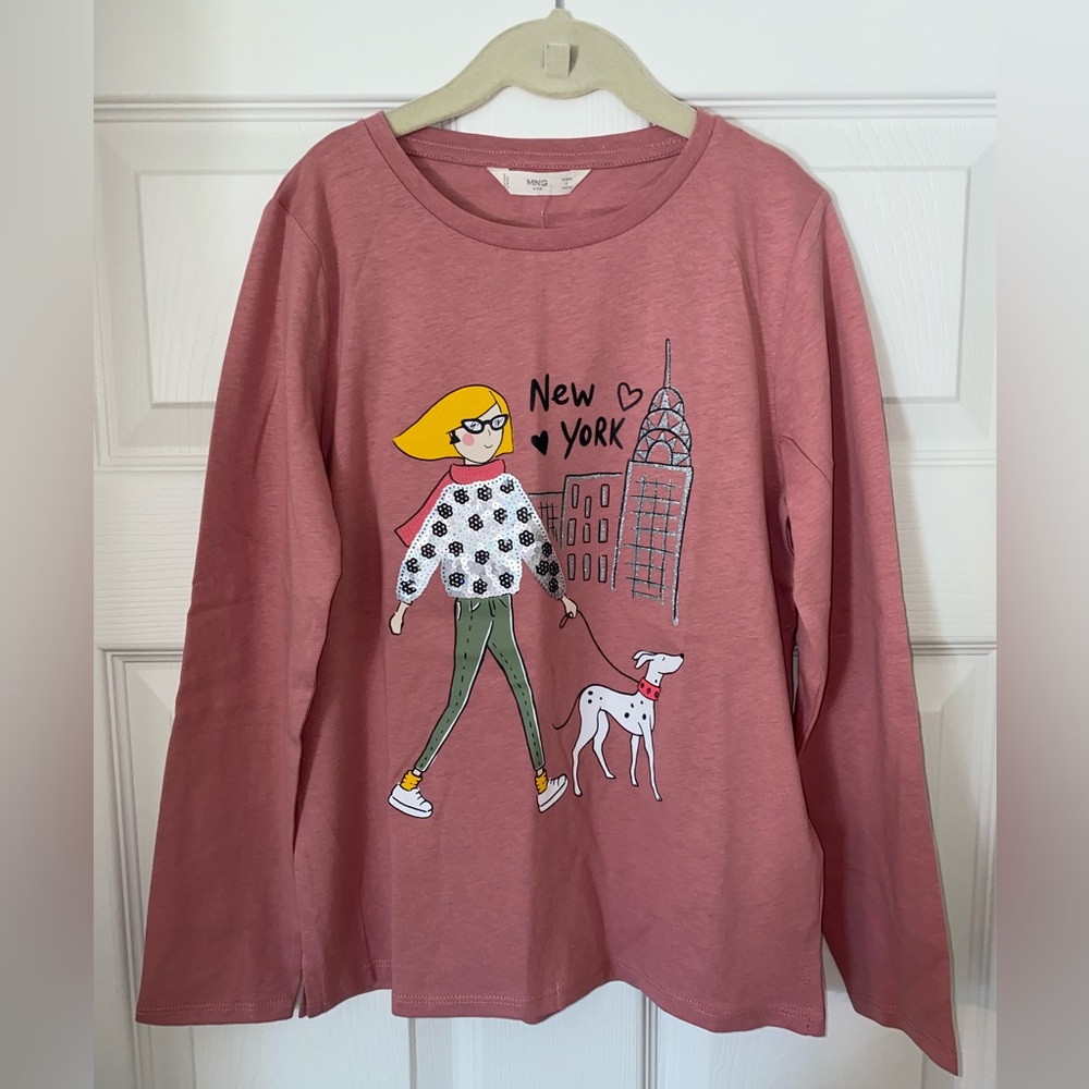 New York long sleeve graphic tee with sequins
